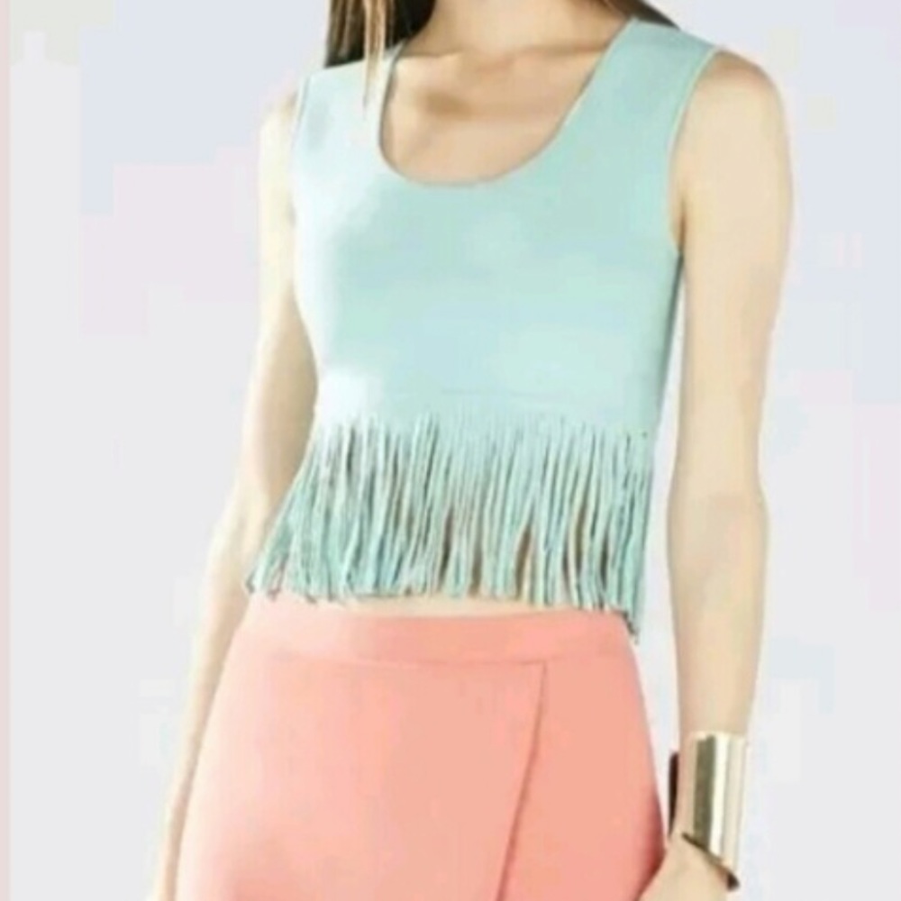 NWT, BCBGMAXARIA Jaleigh Fringe Crop Top, Size XS - Picture 3 of 4